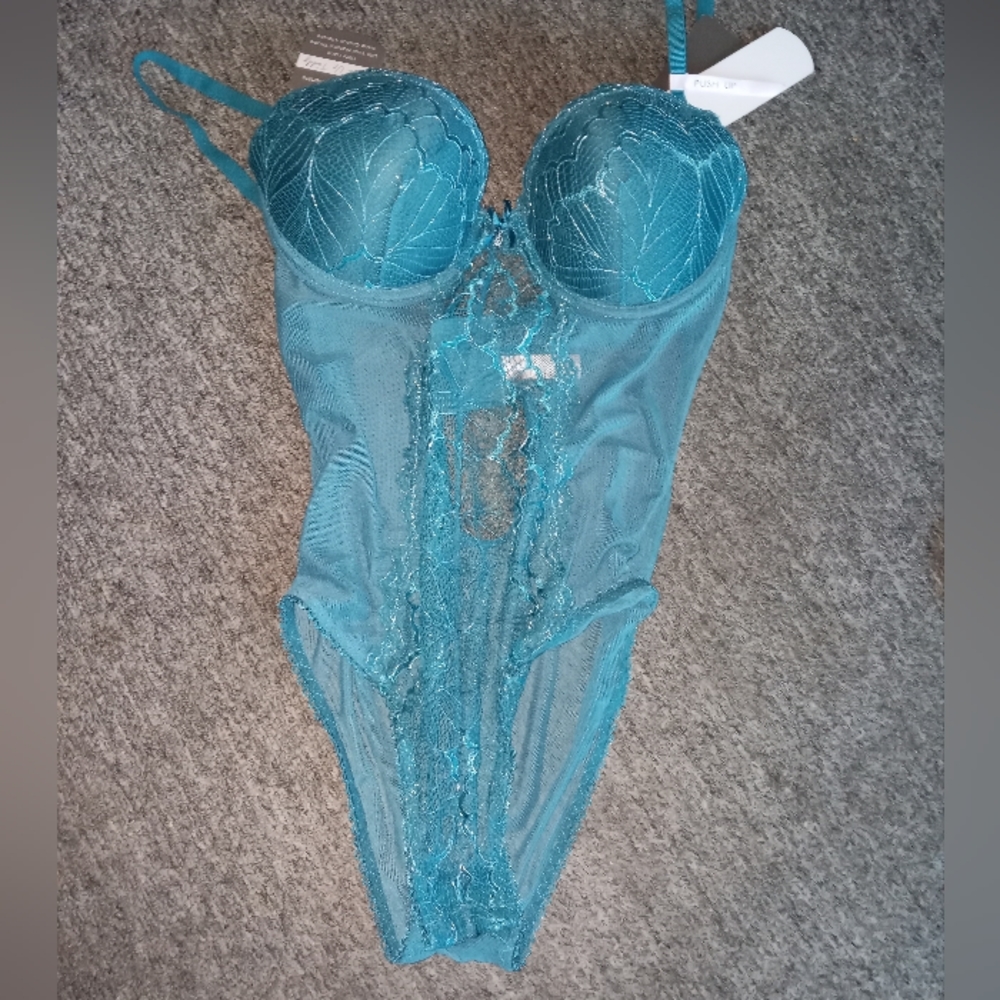 Daisy fuentes aqua blue lingerie bodysuit
